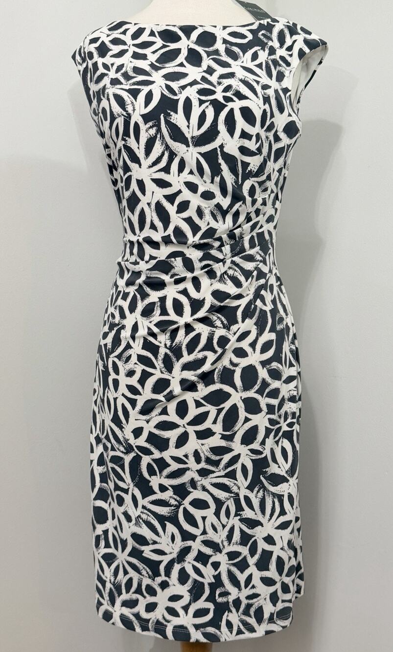 NEW Lauren Ralph Lauren Dress Size 6 White Gray Geometric Sheath Ruched NWT $134